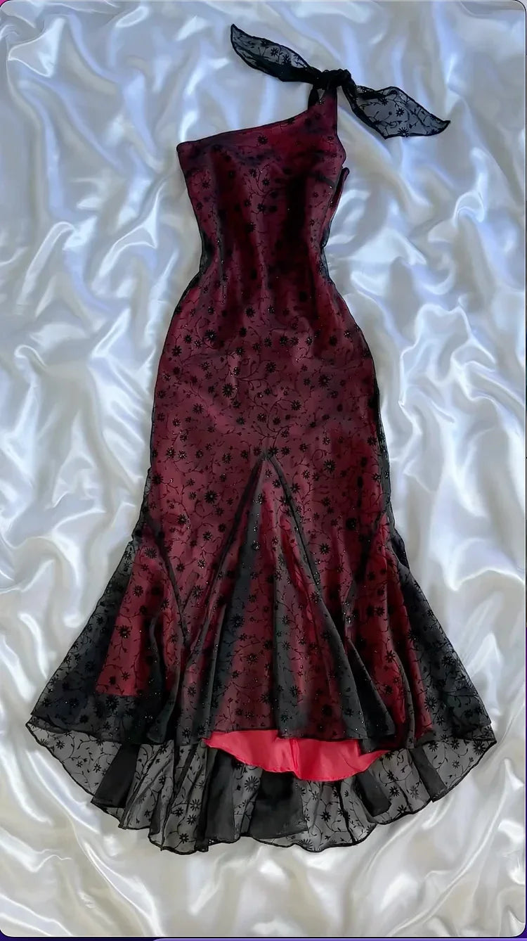 Vestido de Noite Elegante Borgonha com Um Ombro Só, Modelo Sereia, Vestido Formal para Baile Y8296