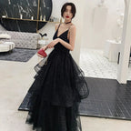 Abito da sera in tulle nero con paillettes da ballo Y1021