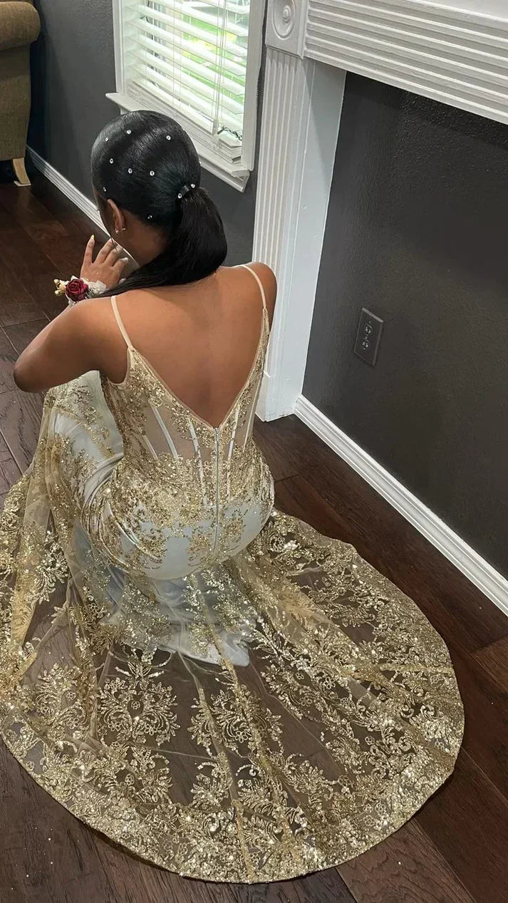 Abito da sera dorato a sirena in stile corsetto ricamato Princess Y5887