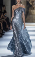 Abito da sera lungo con paillettes a una spalla, sirena, modello Y8349