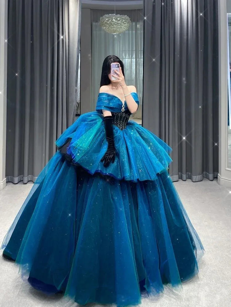 Fantastico abito da ballo con scollo a barca, vestito da principessa, abito per festa di 18 anni Y4385