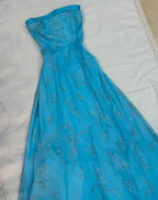 Vestido de Festa Azul com Lantejoulas Brilhantes, Sem Alças, Corte em A Y8140