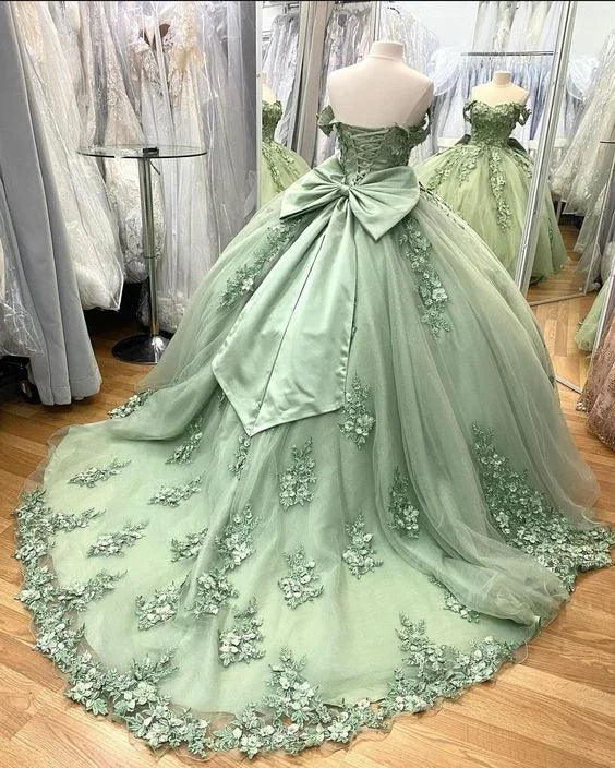 Schleifenrücken Quinceañera-Kleider Schulterfreies Ballkleid für 15. Geburtstagsfeier Y7248
