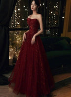 Robe de soirée longue en dentelle florale rouge vin et tulle Robe de fête bordeaux Robes de cérémonie Y1661