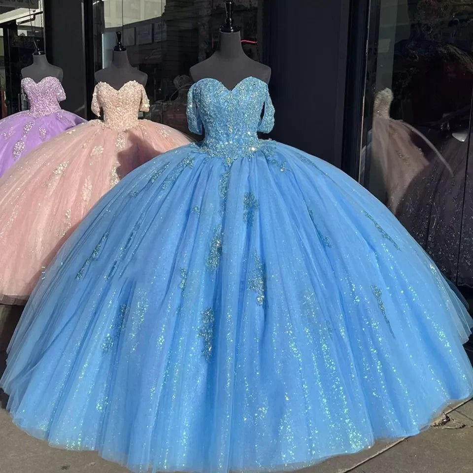Vestidos de quinceañera rosa claro con hombros descubiertos, vestido de gala para dulce 16 Y2731
