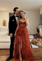 Abito da sera formale a linea A con scollo a cuore in pizzo e tulle per ballo Y4268