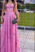 Abito da sera rosa senza spalline in tulle con paillettes, abito da festa elegante senza spalline Y8037