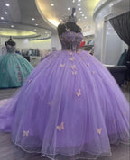 Robe boule en tulle violet avec papillons, robe de seize ans, robe de princesse violette Y2270