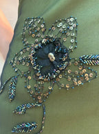 Vestido de noite vintage de cetim com alças, bordado com contas, estilo sereia, sexy, costas descobertas, verde, vestido de baile Y8228
