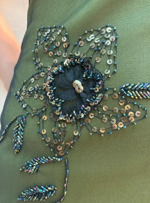 Vestido de noite vintage de cetim com alças, bordado com contas, estilo sereia, sexy, costas descobertas, verde, vestido de baile Y8228
