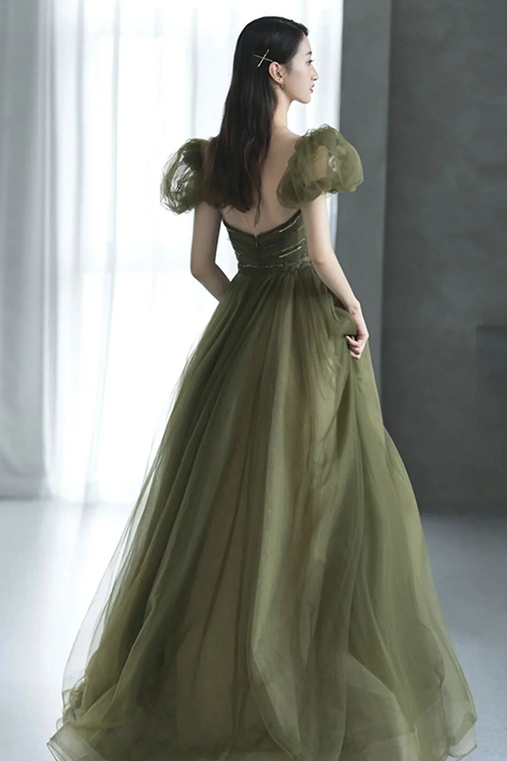 Vestido longo de tule verde para baile vestido de noite verde Y623