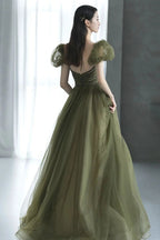 Vestido longo de tule verde para baile vestido de noite verde Y623