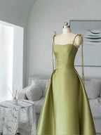 Spaghetti Straps Satin Prom Dress A-line Simple Floor Length Evening Gown Y7011