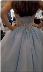 Corsetto azzurro glitterato con perline, abito da ballo azzurro chiaro per ragazza dolce con perline Y774