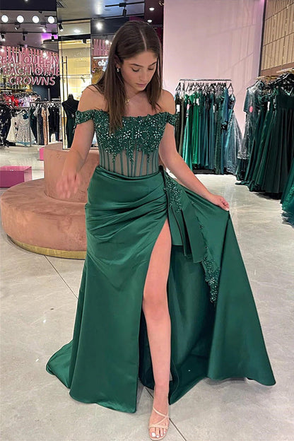 Vestido de fiesta largo con hombros descubiertos, estilo sirena, floral y abertura