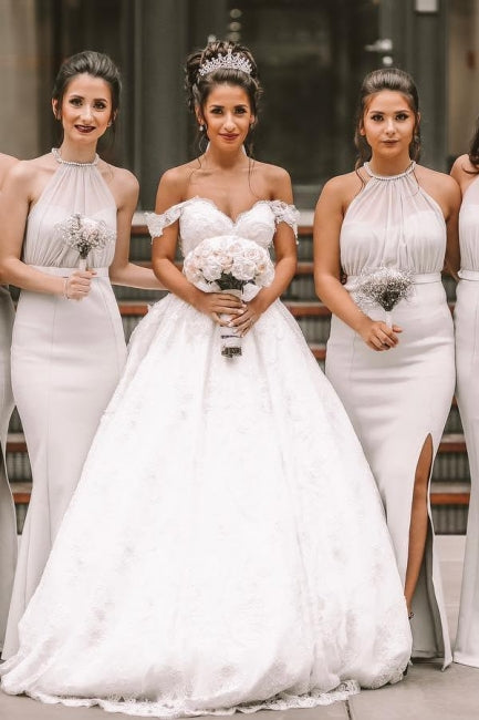 Off The Shoulder A-Linie Weißes Brautkleid Romantische Brautkleider