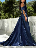 Red Off The Shoulder Sequin Prom Dress Asymmetrical Bodice
