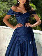 Red Off The Shoulder Sequin Prom Dress Asymmetrical Bodice