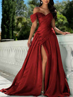 Red Off The Shoulder Sequin Prom Dress Asymmetrical Bodice