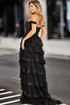 Vestido de Baile com Folhos em Camadas, Fenda Alta e Corpete Vestido de Baile SYP174