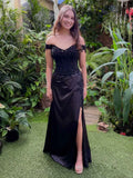 Off The Shoulder Elegant Mermaid Lace Prom Dress With Slit