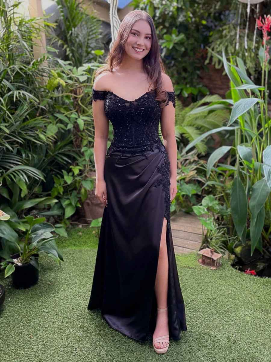 Off The Shoulder Elegant Mermaid Lace Prom Dress With Slit