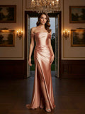 Off The Shoulder Stretch Pleated Satin Formal Evening Dress