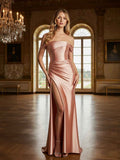 Off The Shoulder Pleated Satin Long Formal Dress Evening Gown