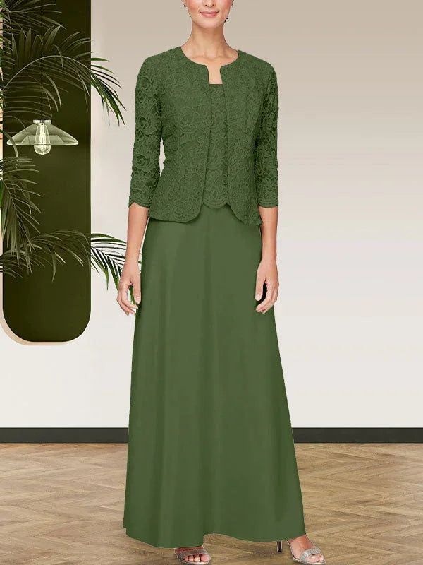 فستان مع جاكيت تنورة من الدانتيل اللامع والساتان مع جاكيت مفتوح