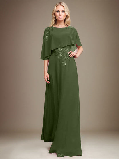 Vestido de gasa con encaje y lentejuelas para madre de la novia, corte A, largo hasta el suelo 