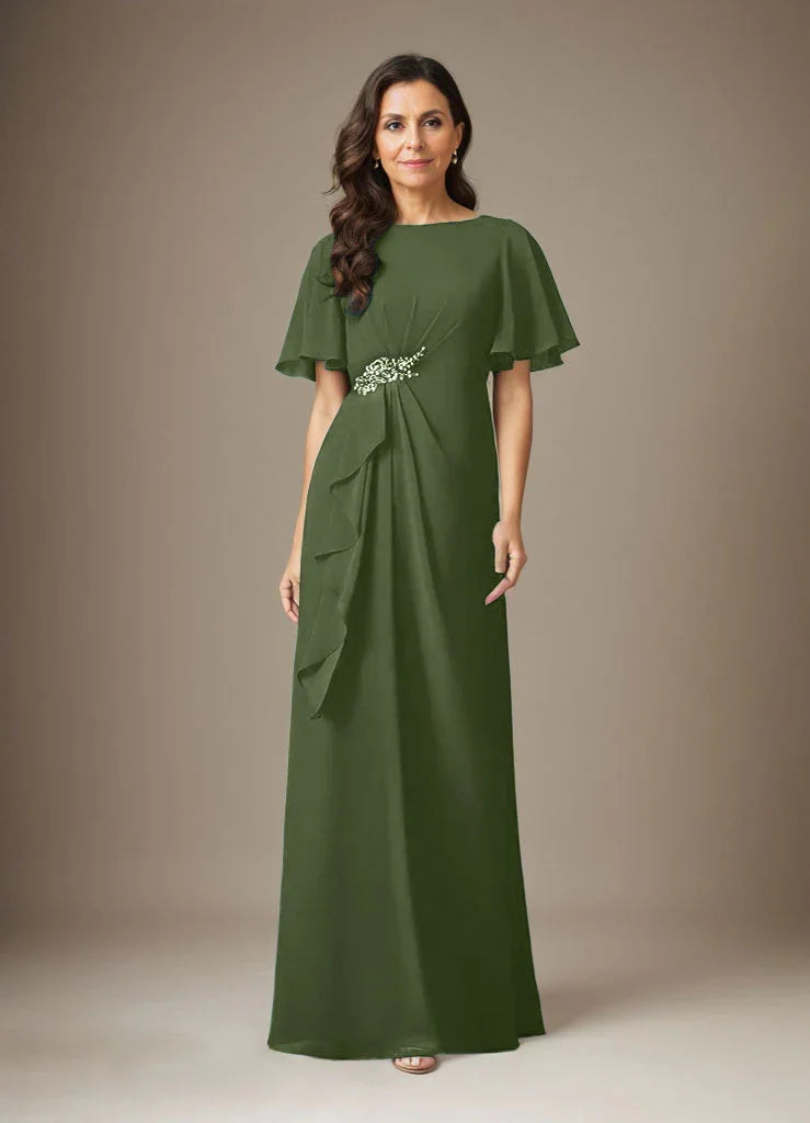 فستان شيفون ضيق مزين بالخرز بلون كحلي داكن