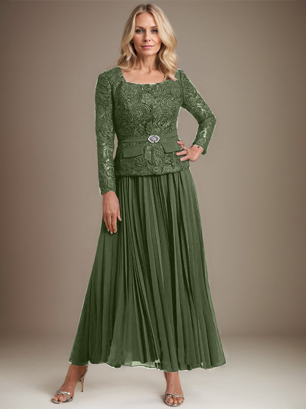 Robe de mère de la mariée en mousseline, longueur cheville carrée, coupe en A avec plis