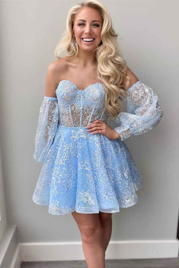 A Line Sweetheart Corset Homecoming Dress with Sleeves – YOYOCAMP