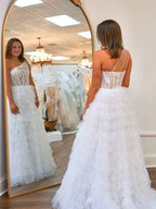 One Shoulder Sheer Lace Corset Tiered Tulle Prom Dress