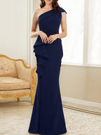 One Shoulder Floor Length Trumpet Mermaid Gown For Mother Of The Bride