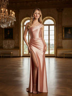 One Shoulder Pleated Satin Formal Dress For Evening Events