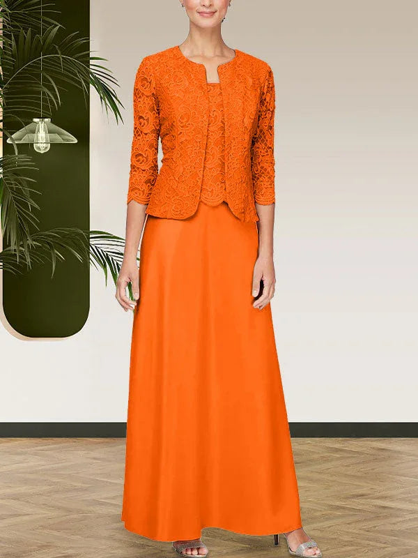 فستان مع جاكيت تنورة من الدانتيل اللامع والساتان مع جاكيت مفتوح