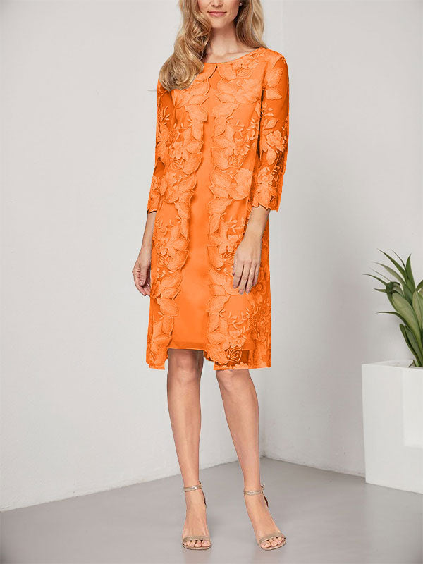A-Linie U-Ausschnitt Knielang Chiffon Spitze Kleid für die Brautmutter mit Jacke 