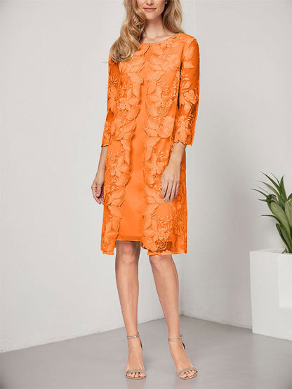 A-Linie U-Ausschnitt Knielang Chiffon Spitze Kleid für die Brautmutter mit Jacke 