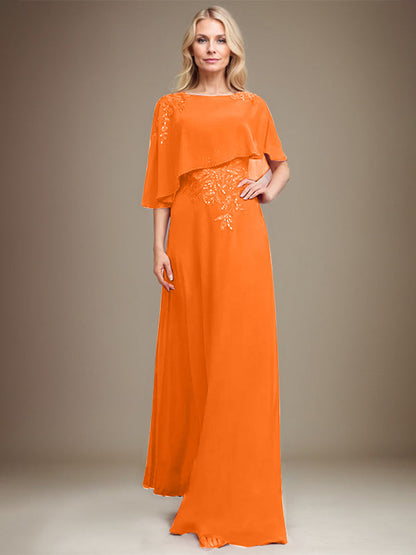 Vestido de gasa con encaje y lentejuelas para madre de la novia, corte A, largo hasta el suelo 