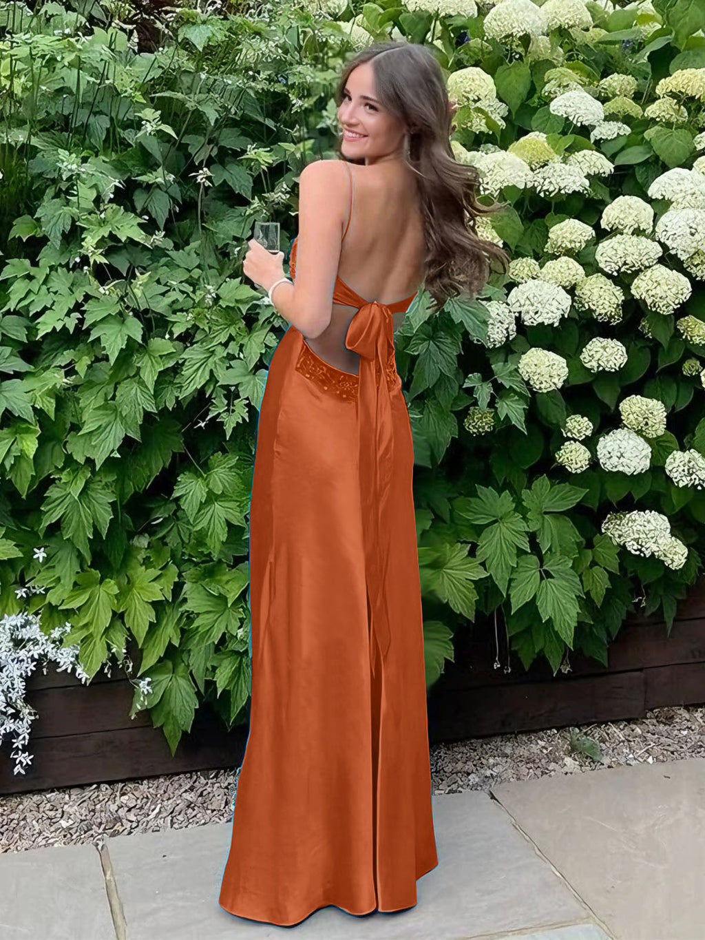 Blue A Line V Neck Beaded Back Tie Long Prom Dress