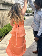 Orange Satin A Line Corset Dress With Tiered Ruffle Skirt For Prom
