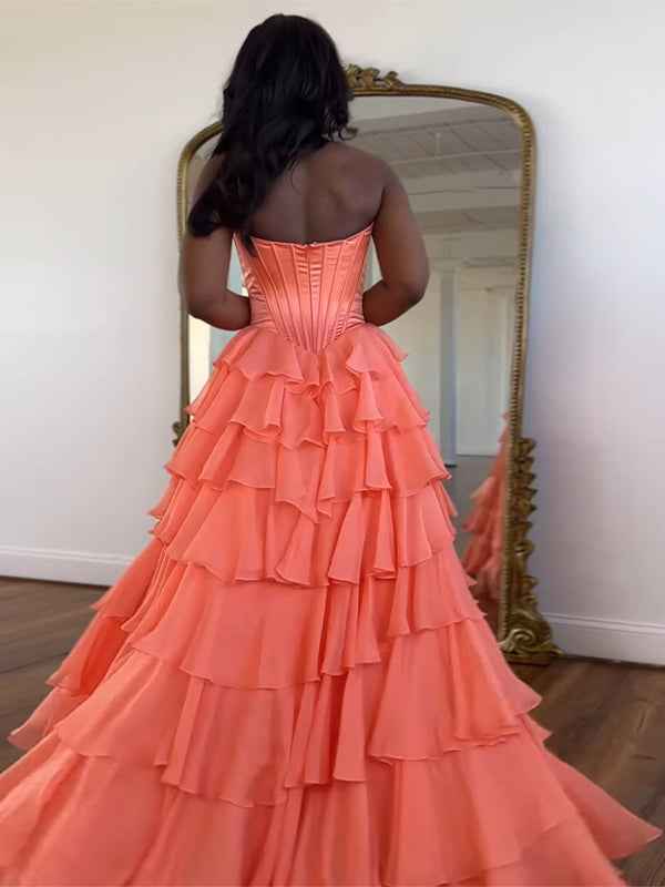 Yellow Strapless Satin Corset A Line Prom Dress