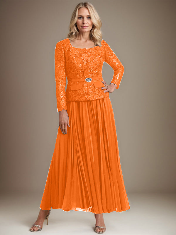 Robe de mère de la mariée en mousseline, longueur cheville carrée, coupe en A avec plis