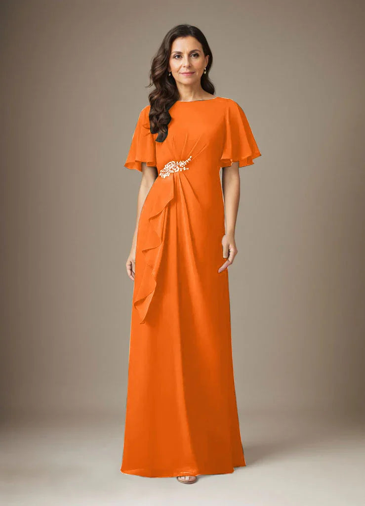 فستان شيفون ضيق مزين بالخرز بلون كحلي داكن