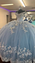 Feenblaue Prinzessin Ballkleid mit Tüllapplikationen Festkleid Quinceañera Kleid Y7838