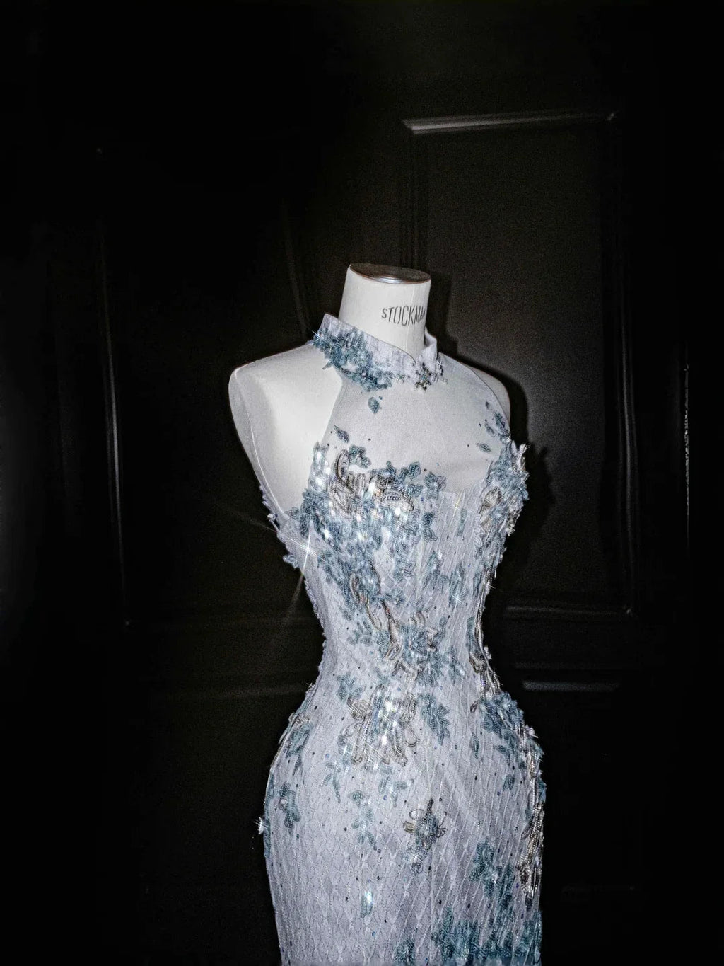 Traumblaues Tüll Pailletten Applikationen Meerjungfrau Abendkleid Langes Ballkleid Y8673