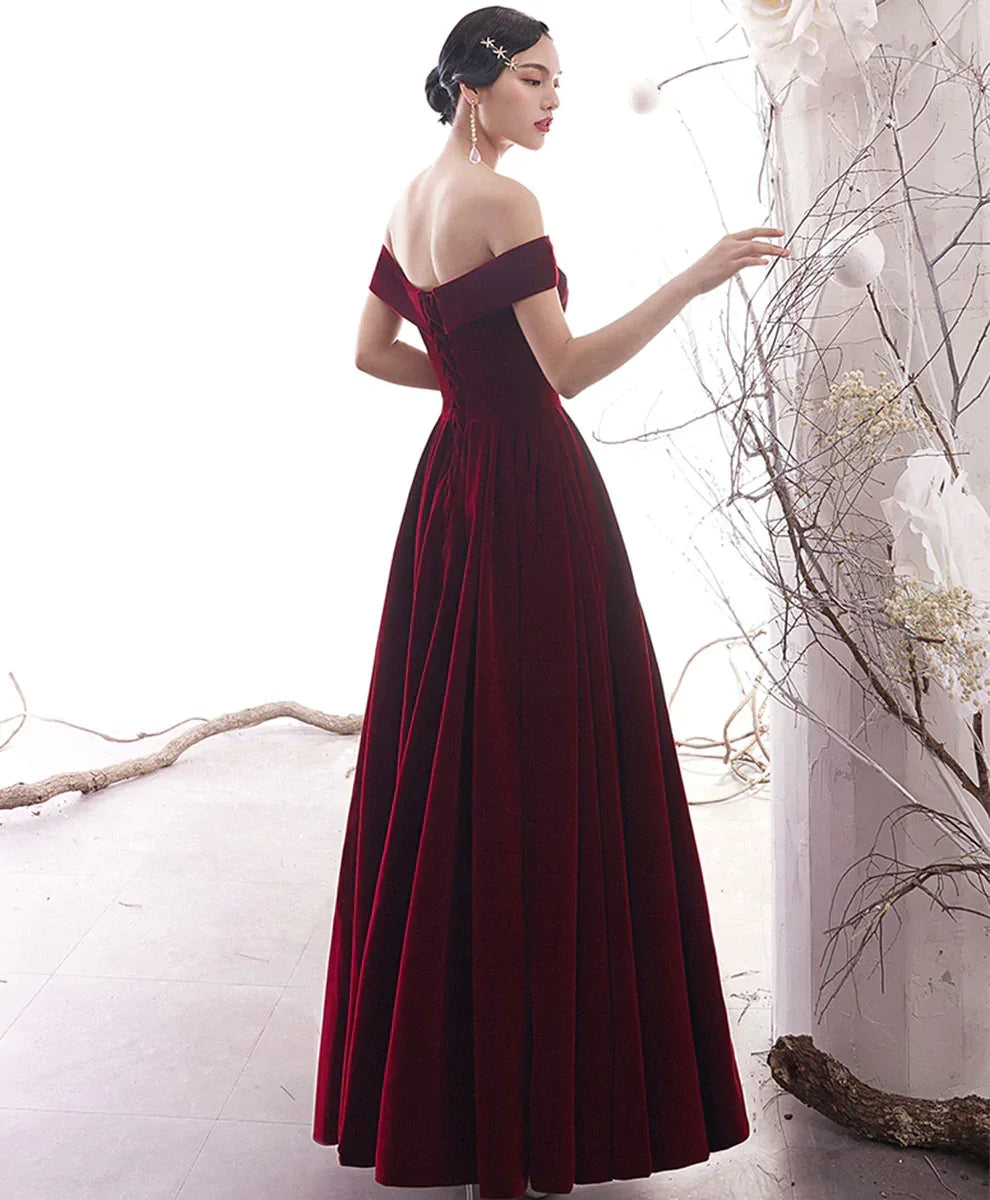 Abito lungo semplice color bordeaux per cerimonia Abito da sera bordeaux Y1428