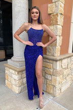Sparkly Champagne Strapless Sequins Mermaid Bodycon Prom Dress With Beading