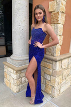 Sparkly Champagne Strapless Sequins Mermaid Bodycon Prom Dress With Beading